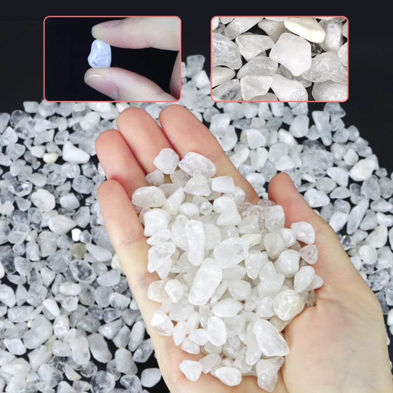 Twdrer 2lb/950g Small Natural White Clear Irregular Shaped Crystal Quartz Rock Tumbled Chips Crushed Stone Healing Reiki Crystal Gemstones for Garden Aquarium Vases Plants Decoration - Image 3